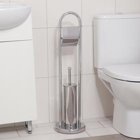 Ёрш для унитаза напольный Accoona, 21,5×21,5×81 см, с держателем для туалетной бумаги, цвет хром