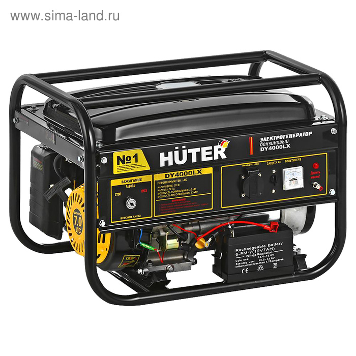 бензиновый генератор huter dy4000lx электростартер Генератор Huter DY4000LX, бензиновый, 3/3.3 кВт, 15 л, 220 В, электростартер