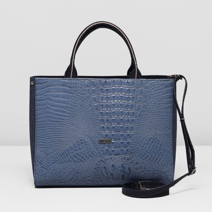 Сумка женская на молнии, 1 отдел, наружный карман, длинный ремень, цвет тёмно-голубой