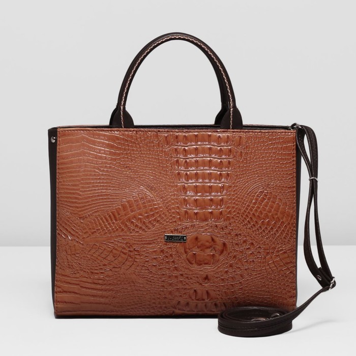 Сумка женская на молнии, 1 отдел, наружный карман, длинный ремень, цвет тёмно-бежевый