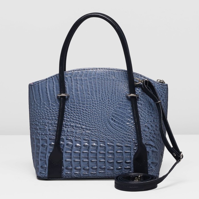 Сумка женская на молнии, 1 отдел, наружный карман, длинный ремень, цвет серо-синий