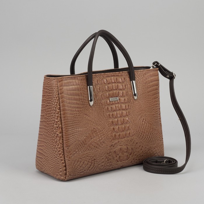 Сумка женская на молнии, 1 отдел, наружный карман, длинный ремень, цвет коричневый