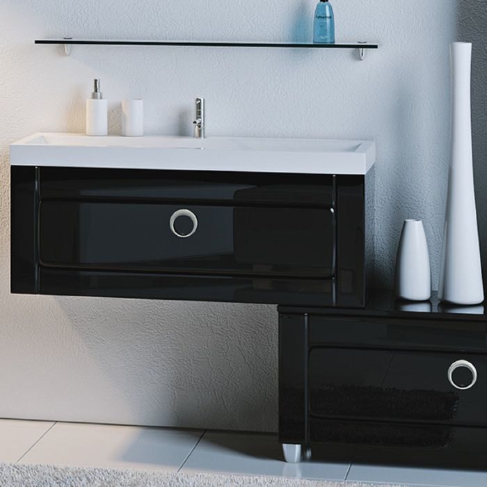 Комплект мебели Aqwella INFINITY 80 подвесной с ящиком, тумба с раковиной Infinity 800, черный Inf.0