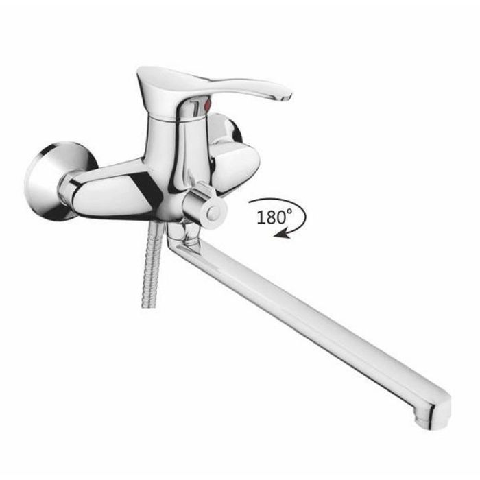 Cмеситель для ванны Cron CN2201,длинный излив, переключатель в корпусе, хром