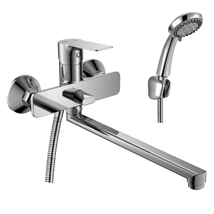 Смеситель для ванны Rossinka RS27-33, одноручный, с плоским изливом 350 мм, хром