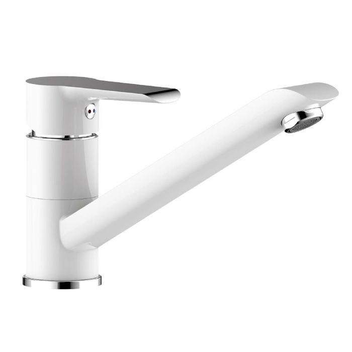 Смеситель для кухни Rossinka W35-21, с поворотным изливом 176 мм, хром/белый