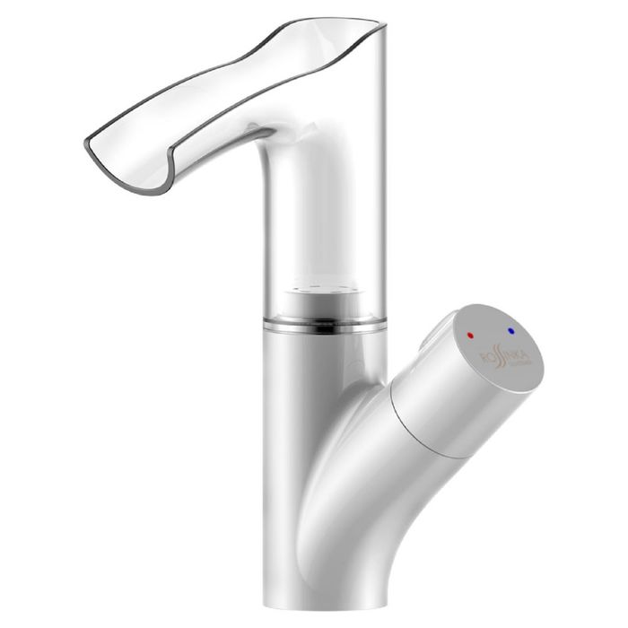 Смеситель для умывальника Rossinka Z35-30W, с прозрачным изливом, с подсветкой, белый