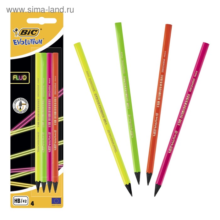 фото Набор карандашей чернографитных, 4 шт., bic evolution fluo hb, блистер