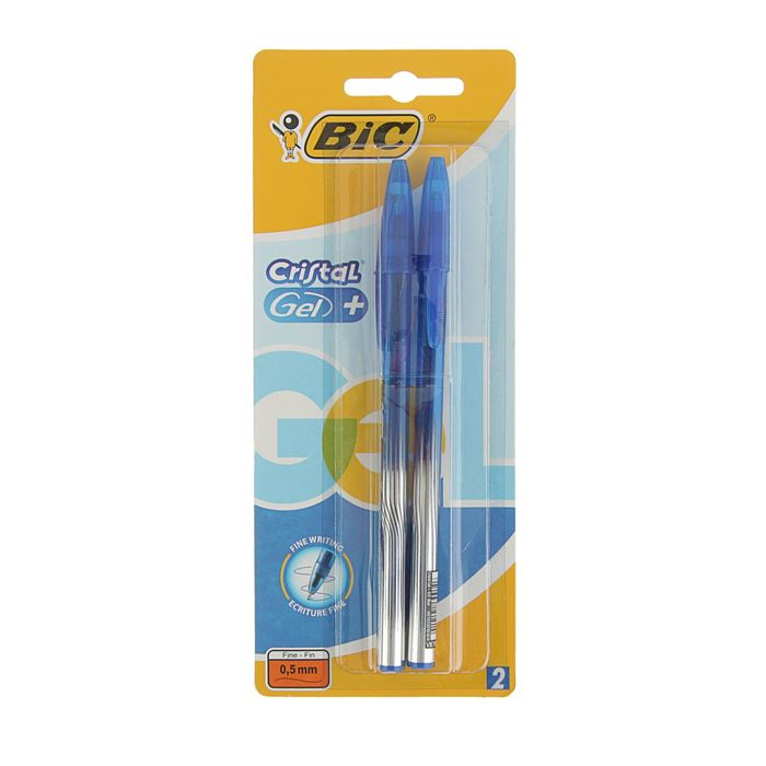 Набор ручек гелевых 2 штуки BIC Cristal Gel+Fine V3, узел 0.5мм, чернила синие, блистер