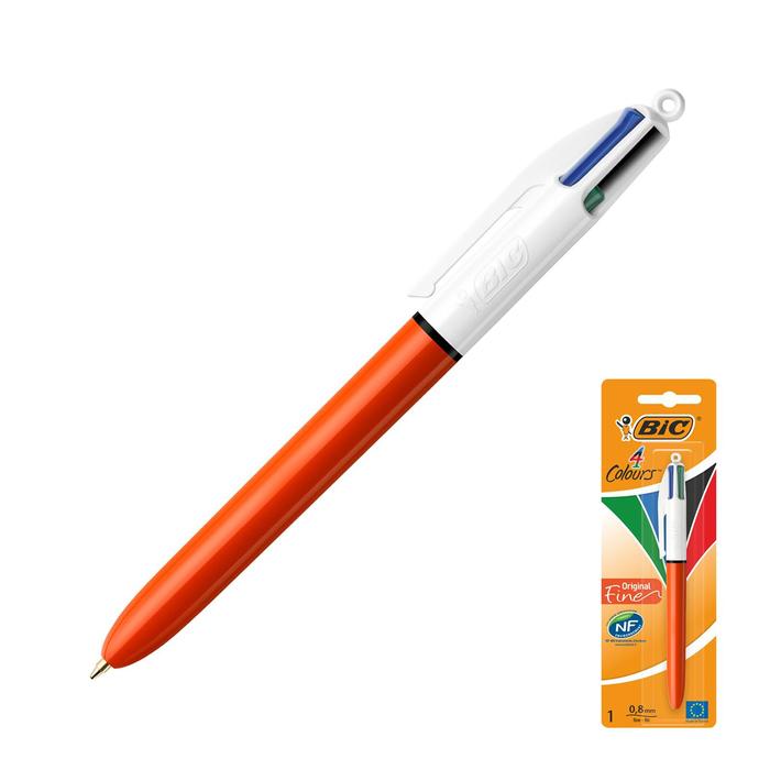 Ручка шариковая автоматическая многоцветная 4 цвета BIC 4 Сolours Fine, узел 1.0мм, чернила: чёрные, синие, красные, зелёные, блистер