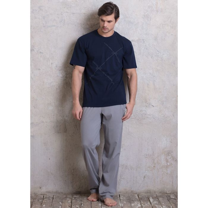 Домашний комплект мужской (футболка, брюки) PDK-176 цвет темно-синий, р-р 46