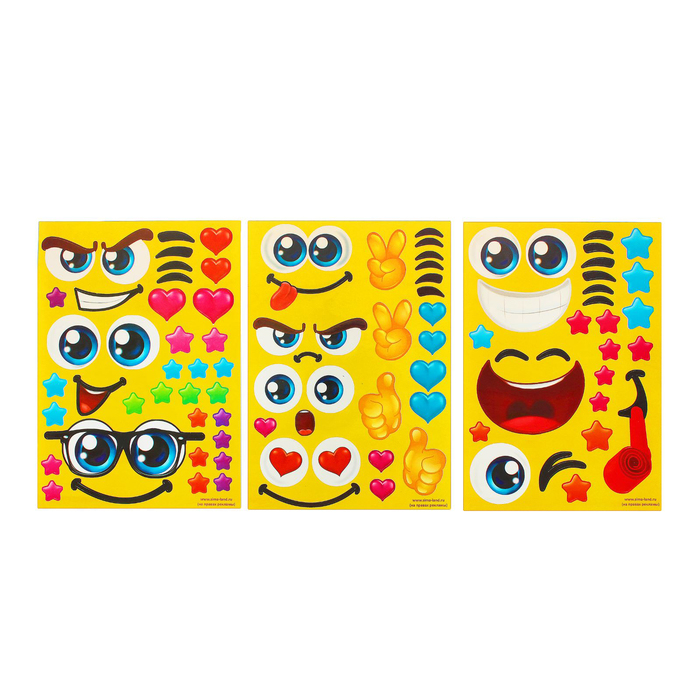 Наклейки для воздушных шаров "Смайлики", 3 листа 21 х 29,7 см