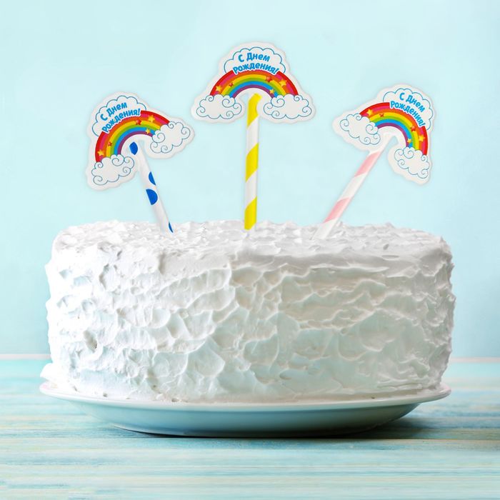 Топпер для сладкого "С Днём Рождения", радуга, набор 6 шт.