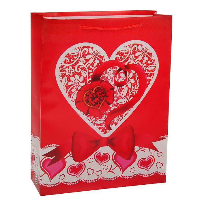 Пакет пластиковый "Сердце с бантиком" 30 х 23 х 8 см