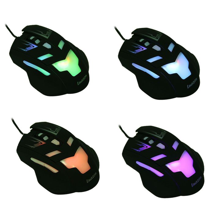 Мышка игровая LuazON L-062, оптическая, подсветка, 800/1200/2400/3600 dpi, провод 1,5 м, USB