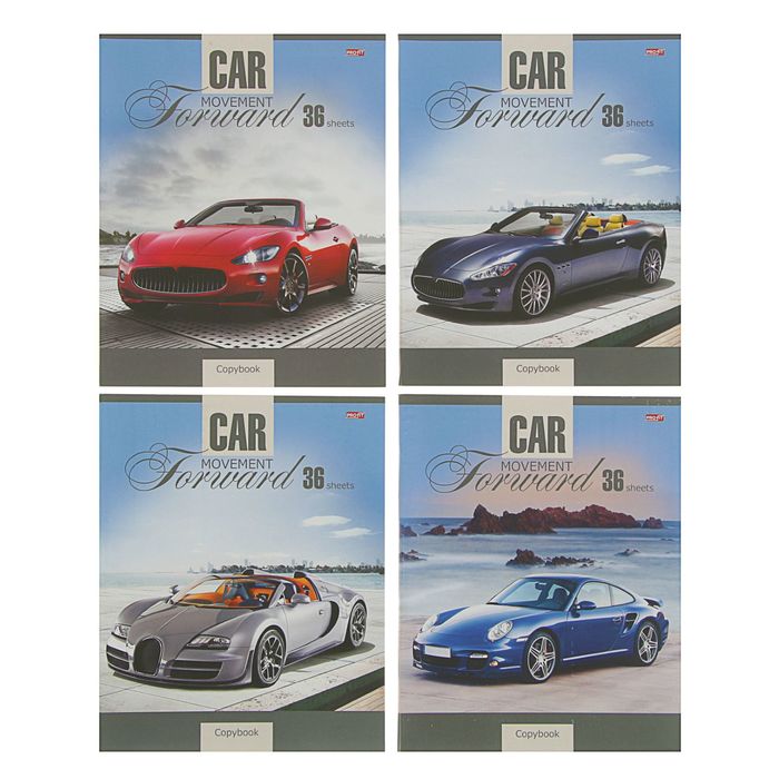 Тетрадь 36 листов линейка "Авто и горизонт", обложка картон хромэрзац, белизна блока 82-86%, МИКС