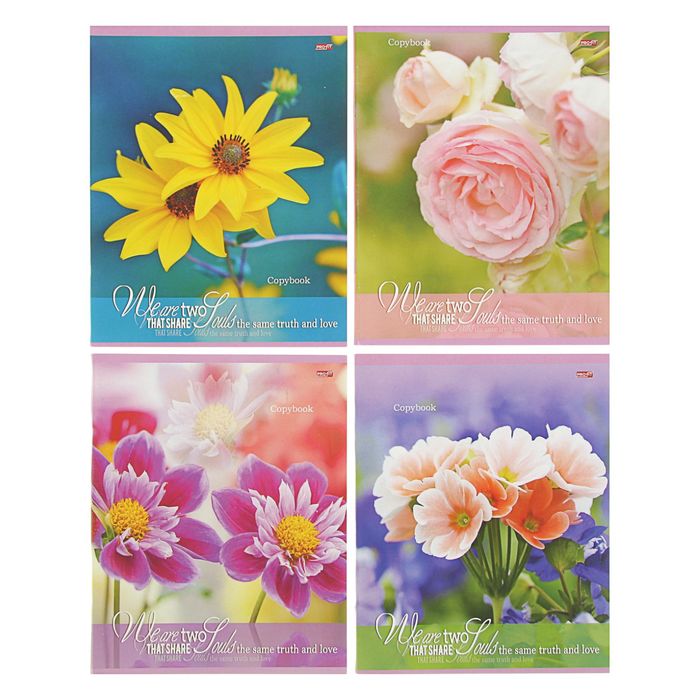 Тетрадь 36 листов линейка "Аромат цветов", обложка картон хромэрзац, белизна блока 82-86%, МИКС