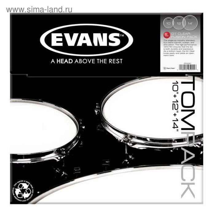 Пластик Evans ETP-G1CLR-F набор а для том барабана Pack-Fusion 10, 12, 14, серия G1 Clear 23526 23526