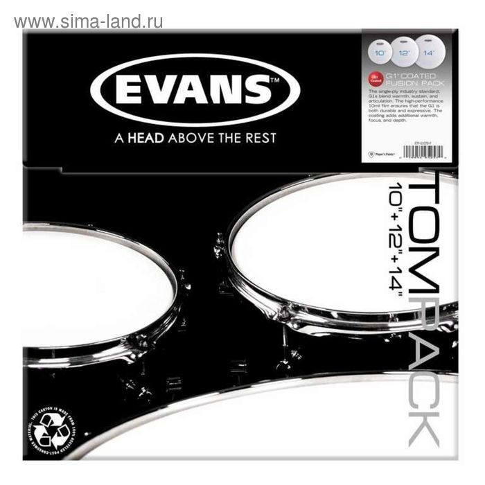 Пластик Evans ETP-G1CTD-F набор для том барабана Pack-Fusion 10, 12, 14 пластик evans etp g1clr f набор а для том барабана pack fusion 10 12 14 серия g1 clear 23526