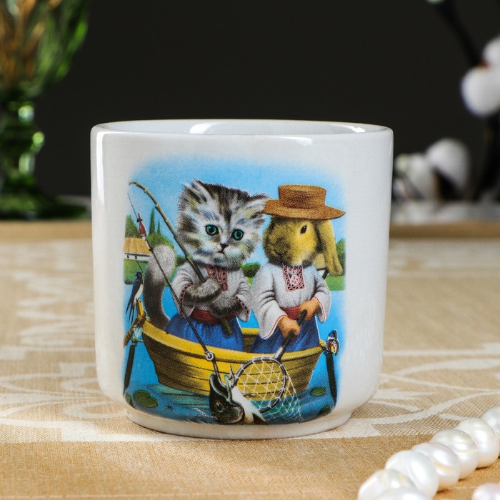 Кружка 220 мл "Цилиндр", коты, деколь, микс