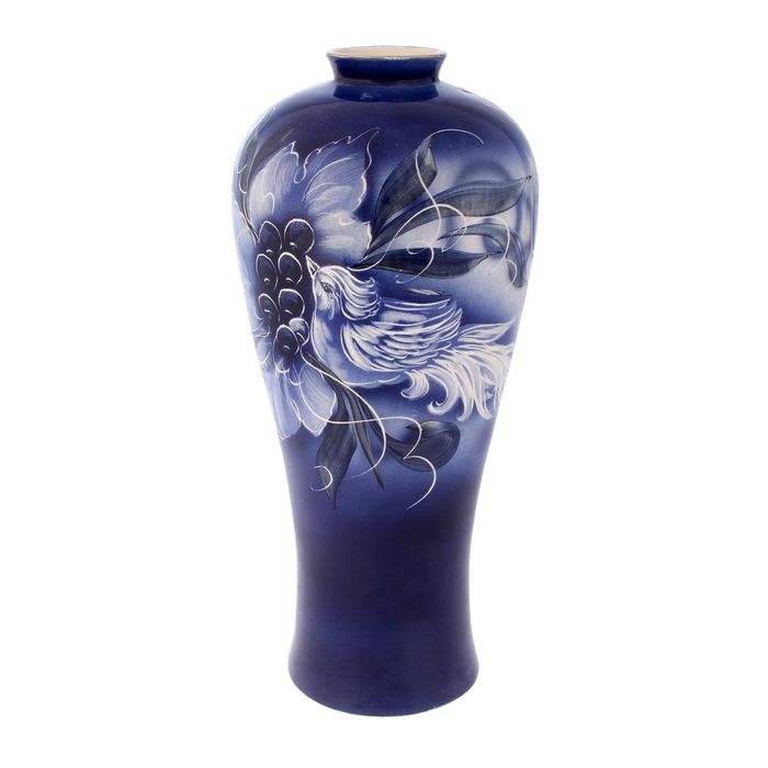 Ваза напольная "Сакура" кобальт, птица