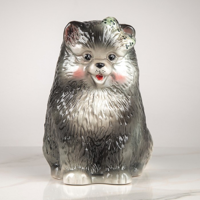 Копилка "Шпиц" большой, глазурь, серый, микс