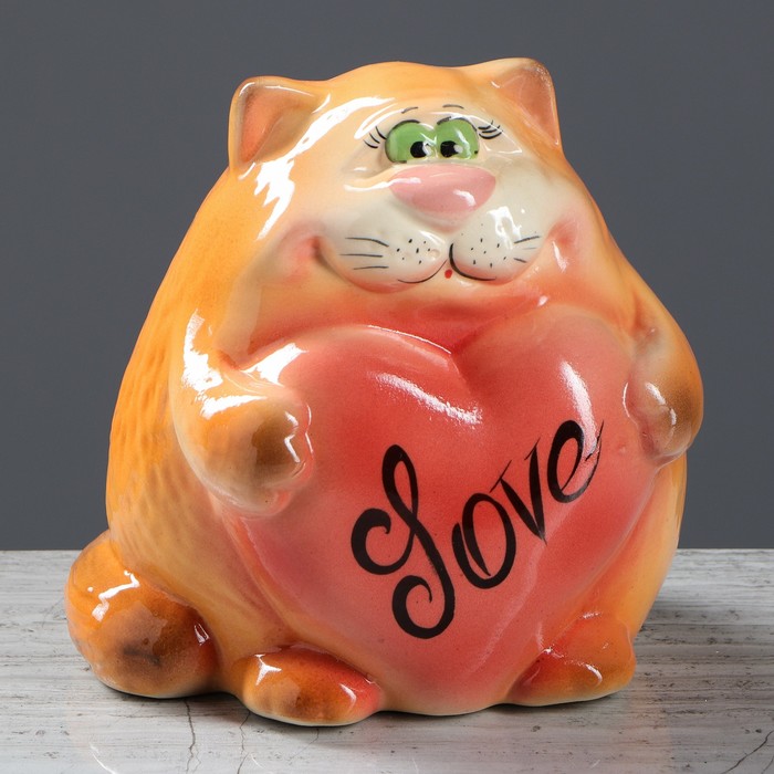 Копилка "Кот с сердцем" глазурь, бежевый, микс