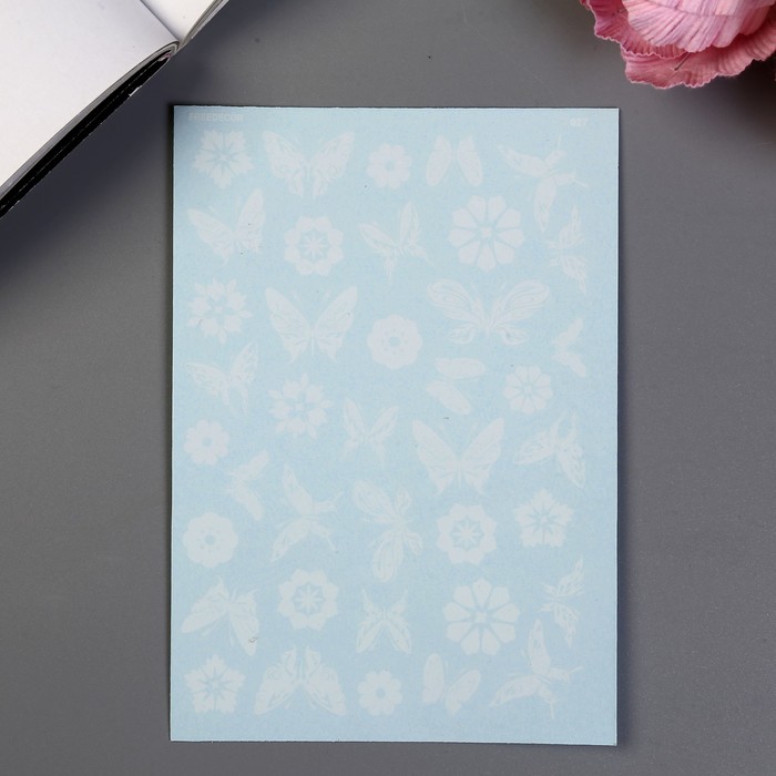 Пленка-слайдер для декора "Белые бабочки с цветами" (w-027)