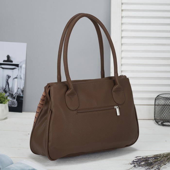 Сумка женская на молнии, 1 отдел, наружный карман, цвет коричневый