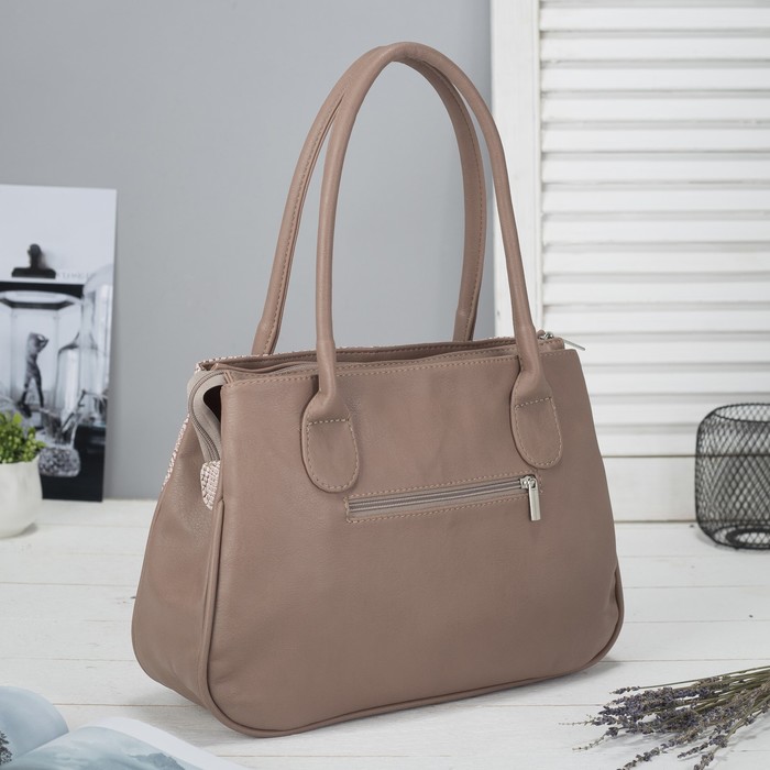 Сумка женская на молнии, 1 отдел, наружный карман, цвет бежевый