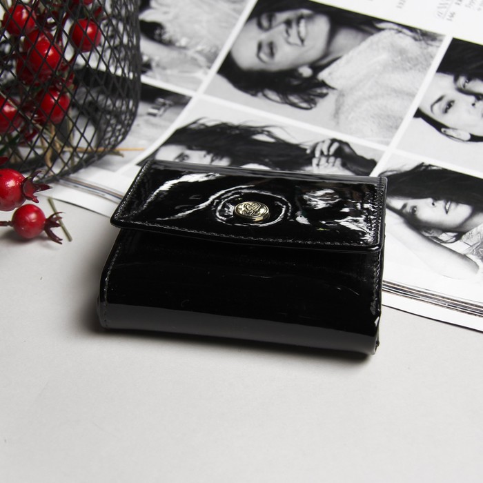 Кошелёк женский, отдел, для карт, для монет, чёрный лак