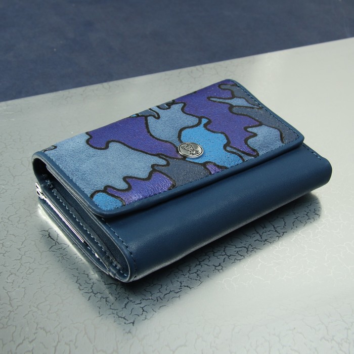 Кошелёк женский, отдел рамка, 3 отдела, для карт, для монет, цвет синий/милитари