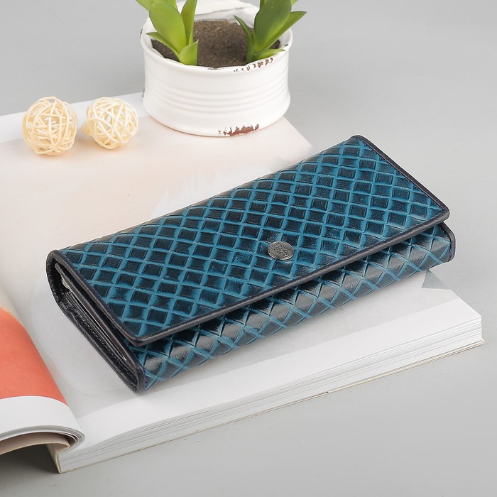 Кошелёк женский на молнии, 2 отдела рамка, отдел для монет и кредиток, цвет бирюзовый