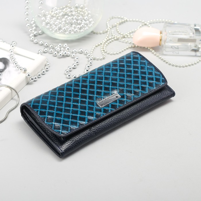 Кошелёк женский, 3 отдела, для монет, для карт, наружный карман, цвет бирюзовый