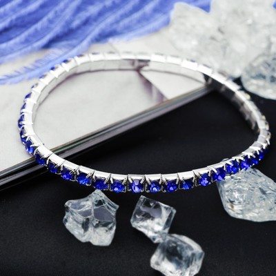 Браслет со стразами "Лёд" 1 ряд, цвет синий, 4мм