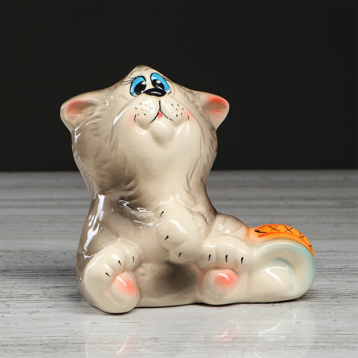 Копилка "Кот со сметаной" глазурь, серый