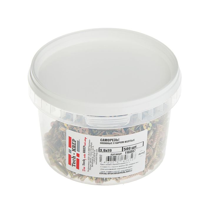 Саморезы оконные TECH-KREP, 3.9х19 мм, с буром, жёлтый цинк, 500 шт.