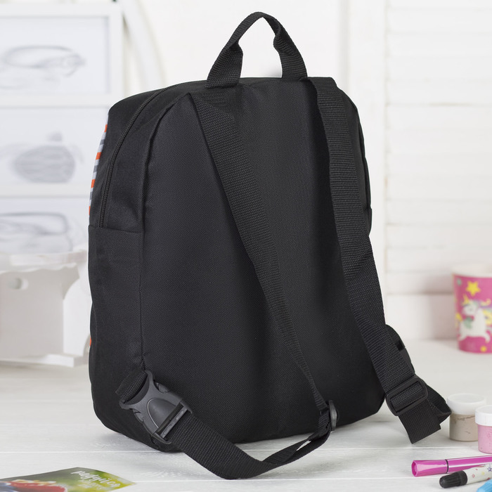 Рюкзак на молнии "Машина", 4 отдела, цвет чёрный/оранжевый