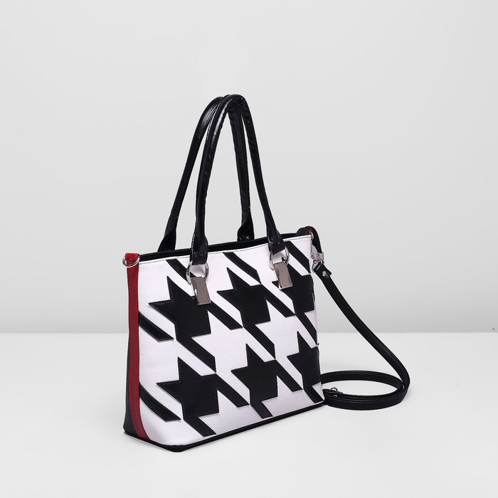 Сумка женская на молнии, 1 отдел, наружный карман, цвет чёрный/белый