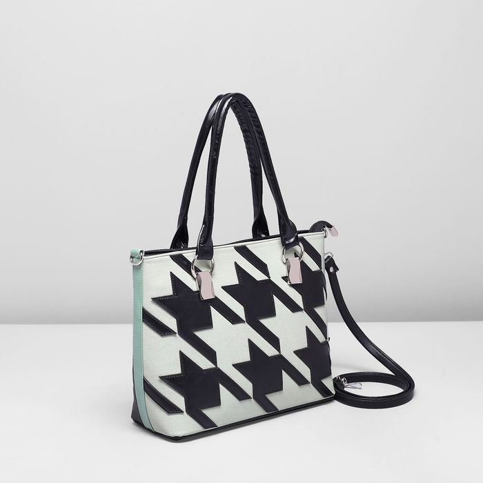 Сумка женская на молнии, 1 отдел, наружный карман, цвет чёрный/зелёный