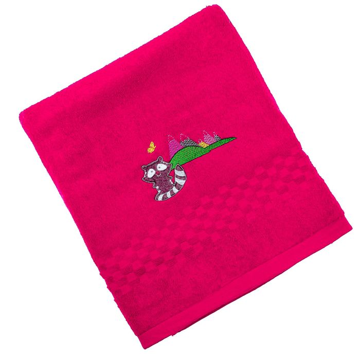 Полотенце детское Collorista Забавный енот, цвет фуксия, 90х140 см, 400 гр/м2
