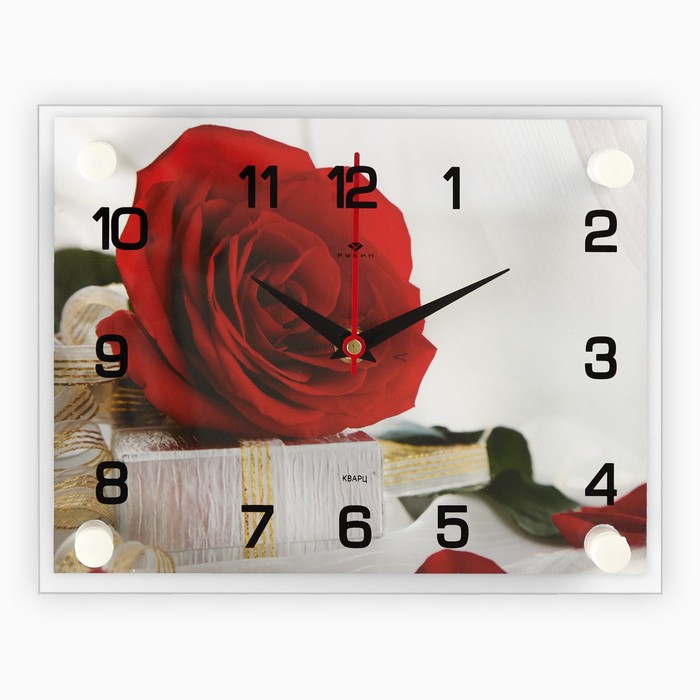 Часы настенные: Цветы, Роза с подарком, бесшумные, 20 х 26 см