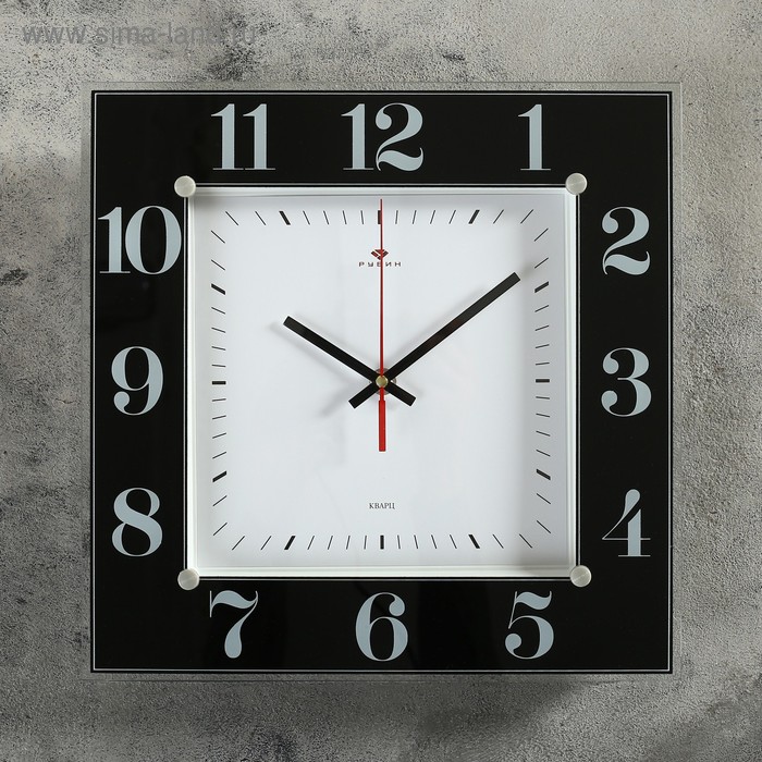 Часы настенные, интерьерные Рубин, бесшумные, 31 х 31 см, черные