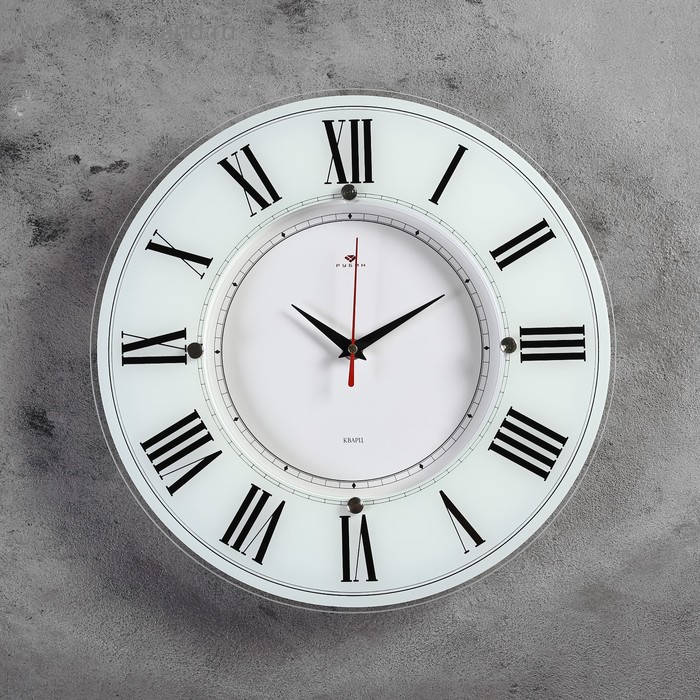 фото Часы настенные, серия: классика, "классика", 34 см стекло, белые рубин