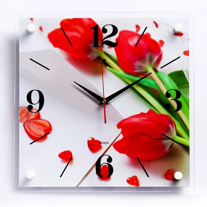 Часы настенные: Цветы, Тюльпаны, бесшумные, 35 х 35 см часы настенные цветы любовь бесшумные 25 х 35 см