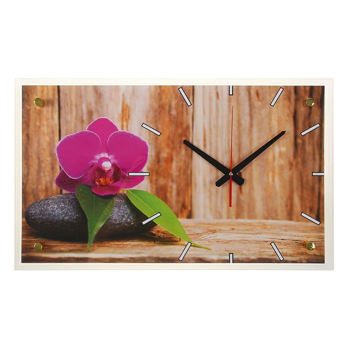 Часы настенные прямоугольные "Цветок на камне", 36х60 см