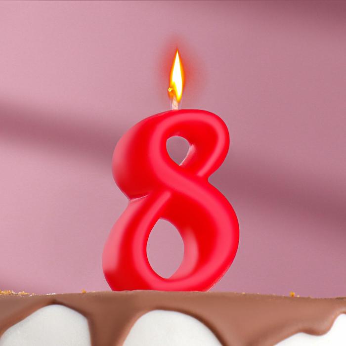 Свеча для торта цифра Овал 8, красная, 5,5 см 
