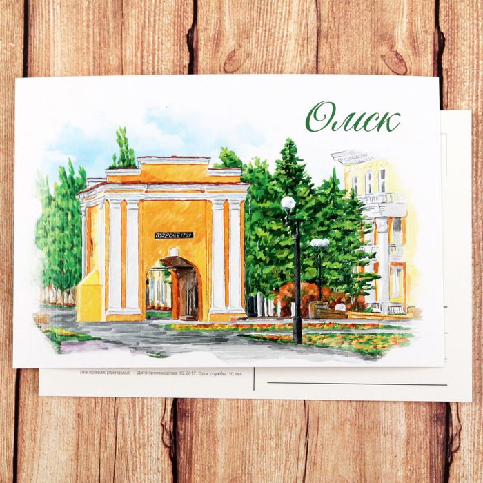 Открытка на дизайнерском картоне «Омск. Тарские ворота», иллюстрация художника