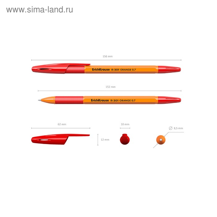 фото Ручка шариковая erich krause r-301 orange stick & grip, узел 0.7 мм, чернила красные, резиновый упор, длина линии письма 1000 метров erichkrause