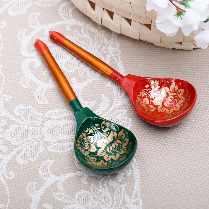 Ложка деревянная «Семицветик», полубаская, хохлома, микс